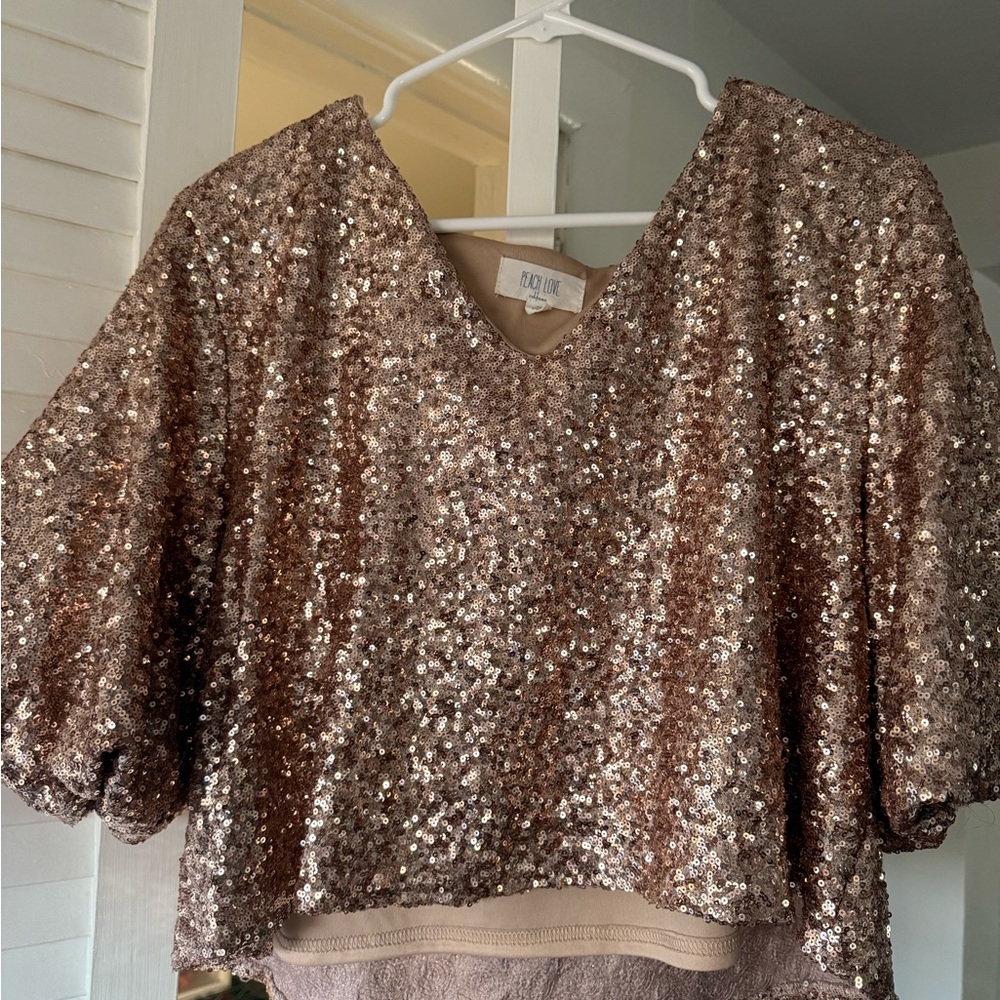 Peach Love California Bronze Sequin Crop Top